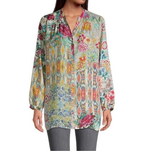 Johnny Was Tops - Johnny Was Silk Pearce Blair Long Sleeve Floral Top